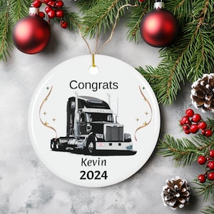 Personalized Semi Truck Christmas Ornament: Custom Ceramic Decoration