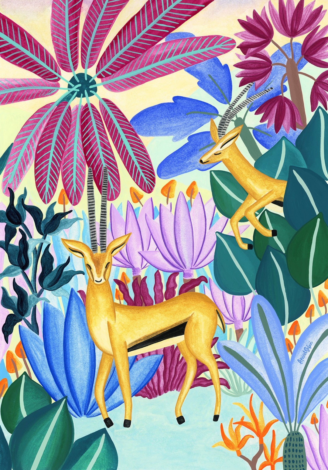 Gazelles Wall Art Safari Jungle Illustration Etsy