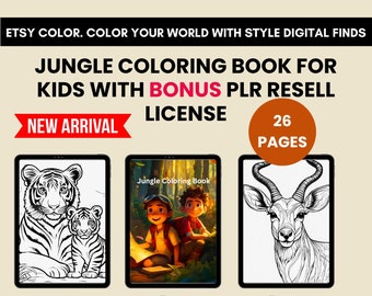 Libro da colorare della giungla per bambini con licenza di rivendita BONUS PLR inclusa