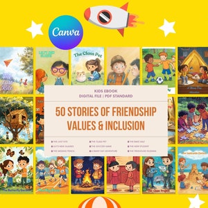 Kids Ebook | 50 stories of Friendship ,Values & Inclusion | PDF Standard (Rgb)| Digital File | 8.5 x 11 inch | PLR-MRR | Early Education