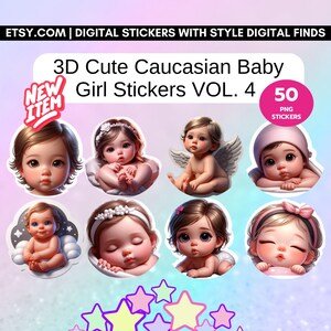 3D schattige blanke stickers babymeisje VOL. 4 - Realistische en levensechte babyfoto's!