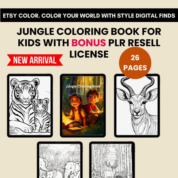 Jungle Coloring Book For Kids with BONUS PLR Resell License Included