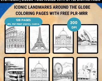 Landmark Coloring Pages | 128 World Monuments (JPG, PDF, Canva)