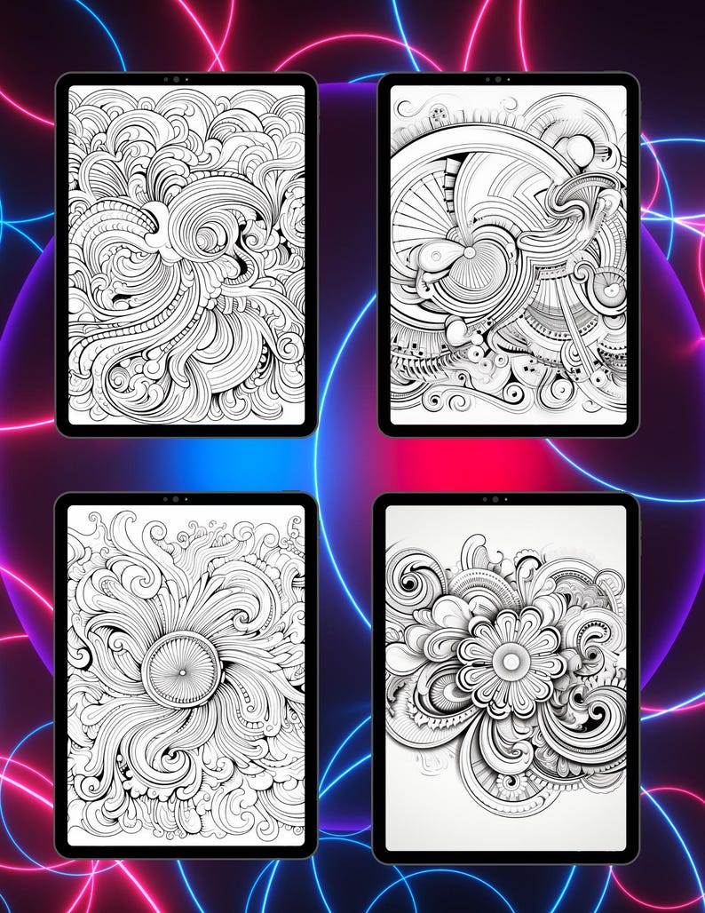 Abstract Coloring Pages | Printable PDF | 300 DPI With 111 Pages | JPG ...