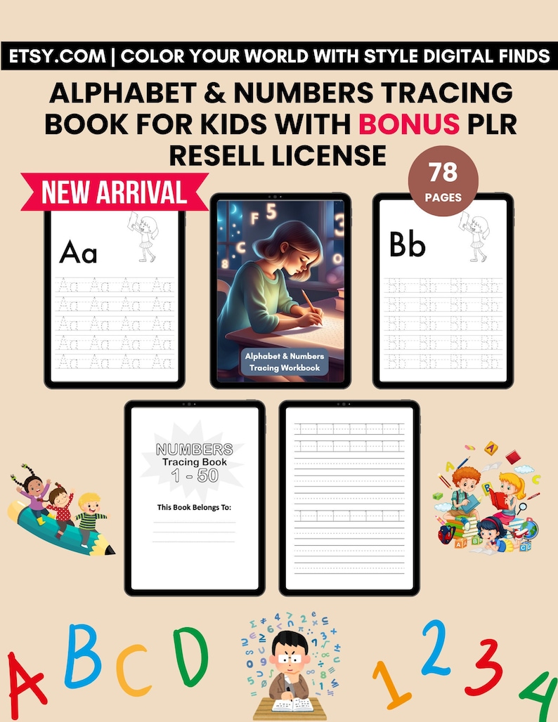 Alphabet & Numbers Tracing (150) for KIDS With BONUS PLR Resell Rights