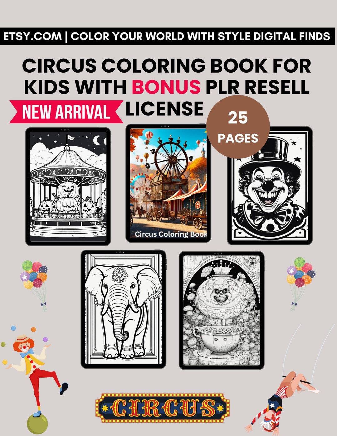 Circus Coloring Book for Kids With BONUS PLR Resell License Included - Etsy