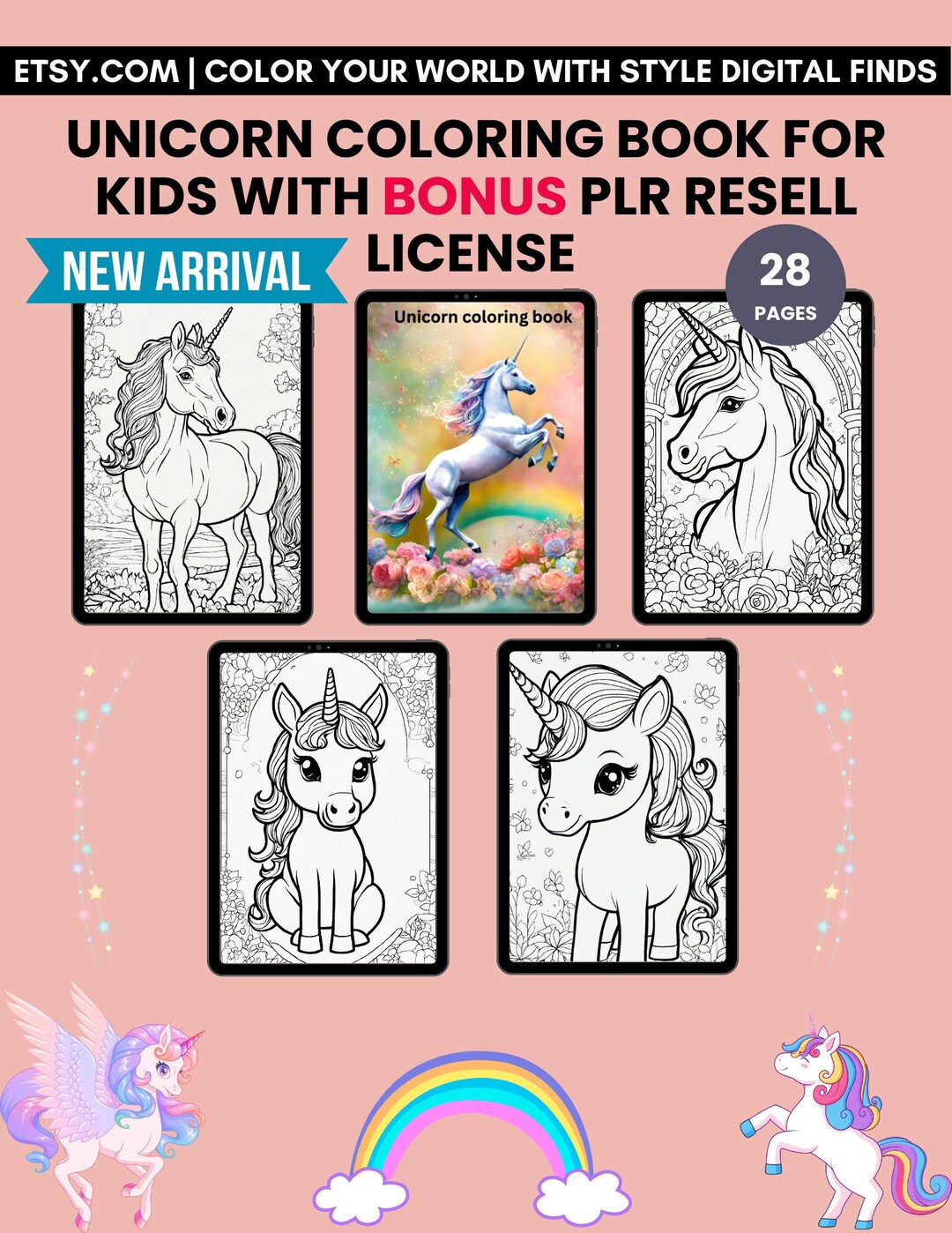 Unicorn Coloring Book for Kids With BONUS PLR Resell License - Etsy