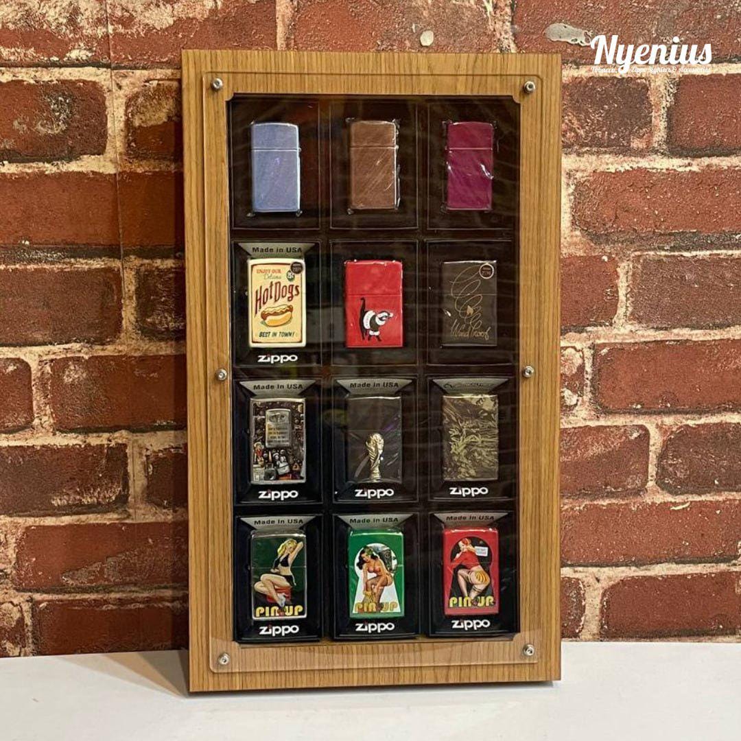 Solid Wood Zippo Display Case, Bookshelf or Wall Mount, Holds 12