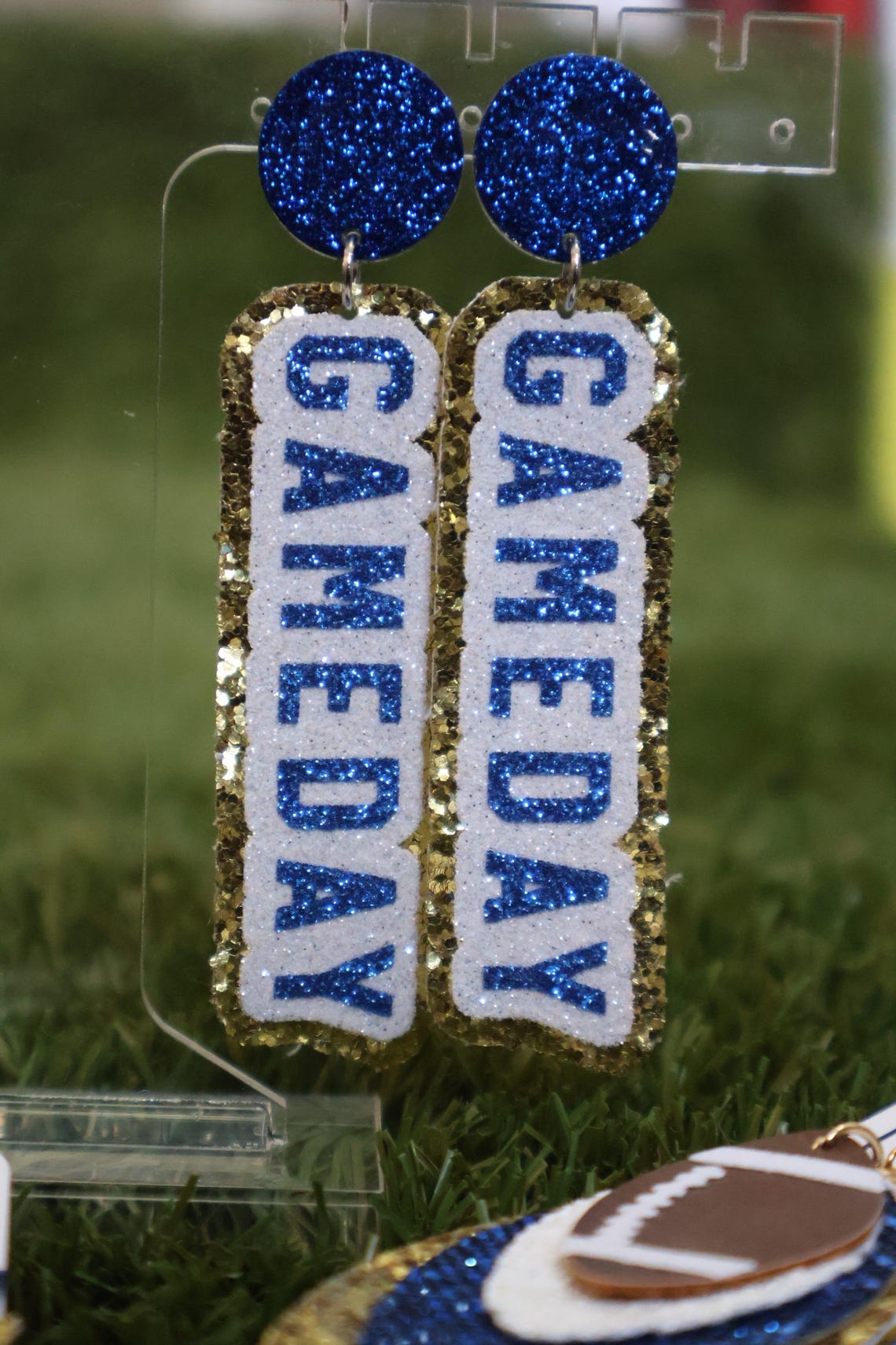 Blue & Gold Glitter Game Day Earrings: Team Spirit Jewelry - Etsy