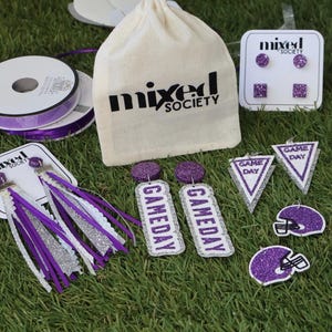 Purple Glitter Game Day Earrings: Team Spirit Jewelry