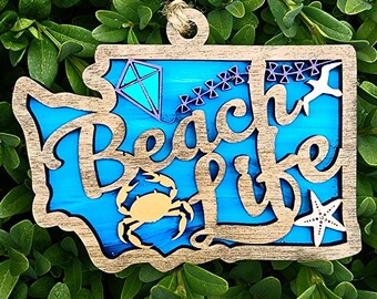 WA State Coastal Themed Wooden Ornament