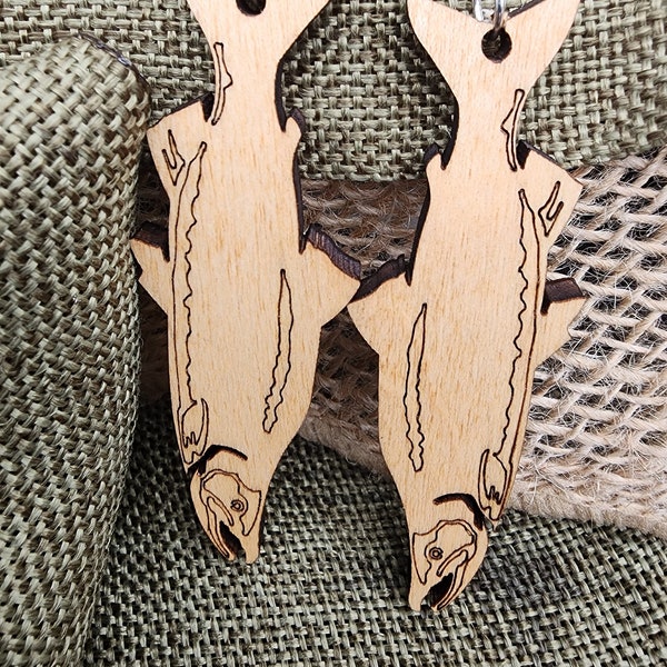 Wooden Salmon Earrings