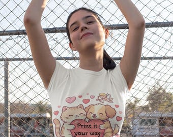 Cat and Puppy Heart T-Shirt | Valentine's Day Pet Design