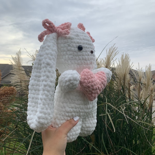 Bunny Plushie with Heart Crochet Amigurumi Stuffed Animal