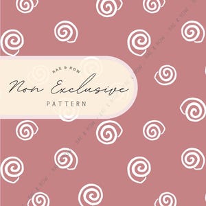 May include: A repeating pattern of white spiral shapes on a dusty rose background. The design includes the text "RAE & ROW Non Exclusive PATTERN" in a cream-colored oval.