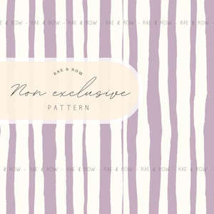 May include: A digital pattern design featuring vertical stripes in a soft lavender color against a cream background. The text "RAE & ROW" and "Non exclusive PATTERN" are displayed on a cream-colored oval.