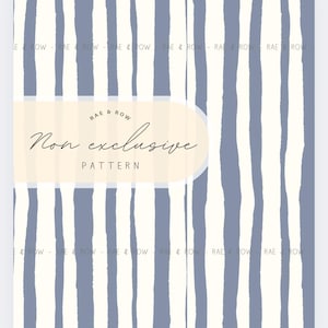 May include: Digital design featuring a pattern of vertical blue stripes on a white background. The design includes the text "RAE & ROW" and "Non exclusive PATTERN".