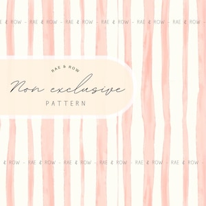 May include: A digital pattern featuring vertical watercolor stripes in shades of pink and white. The design includes the text "RAE & ROW" and "Non exclusive PATTERN" in a script font.