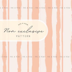 May include: A digital pattern design featuring vertical brushstrokes in a soft peach color against a cream background. The text "RAE & ROW" and "Non exclusive PATTERN" are displayed in a stylized font.