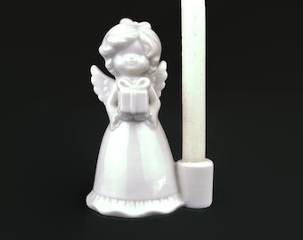 Vintage Scandinavian porcelain Christmas angel with present candleholder