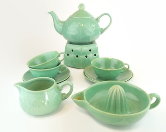 Antik 11-delad Balmoral Castle keramik (Plazuid) Art Deco frukost teservis från 1930-talet