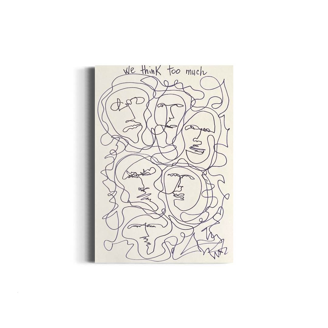 Original Painting we Think Too Much Line Art Abstract With Marker - Etsy