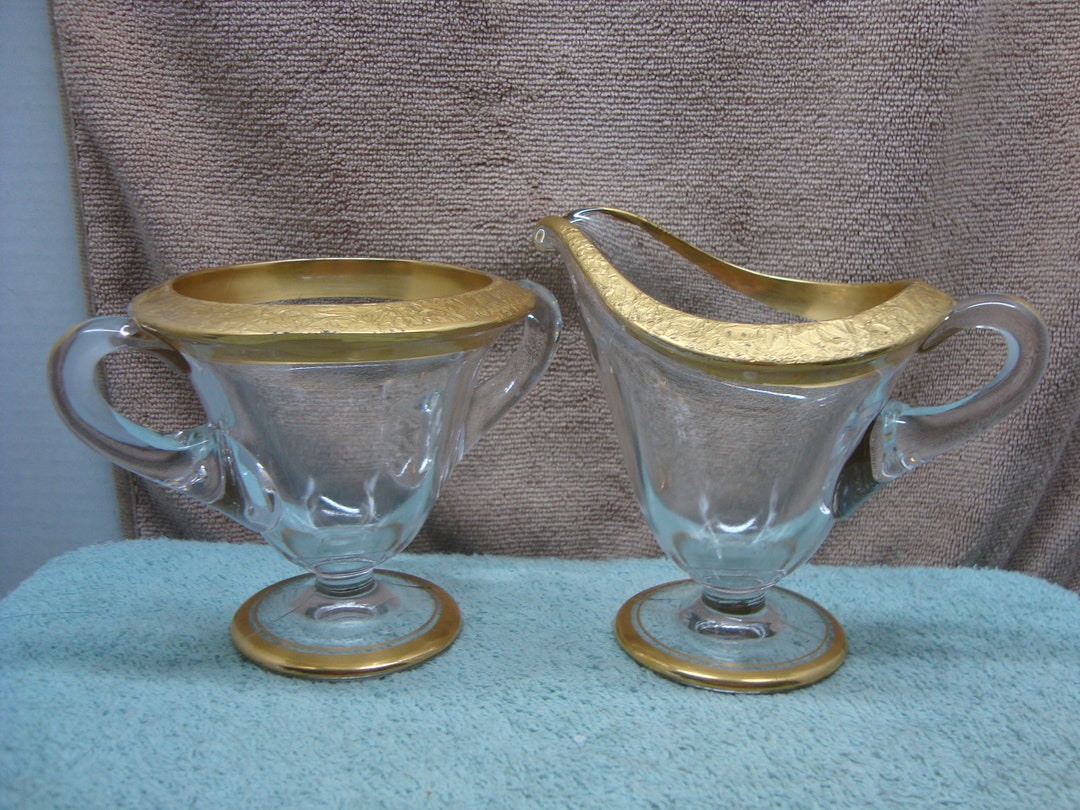 Clear Glass Sugar and Creamer With Heavy Gold Trim. Etsy