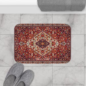 Oriental Persian Rug Pattern Bath Mat | Vintage Kilim Bathroom Mat