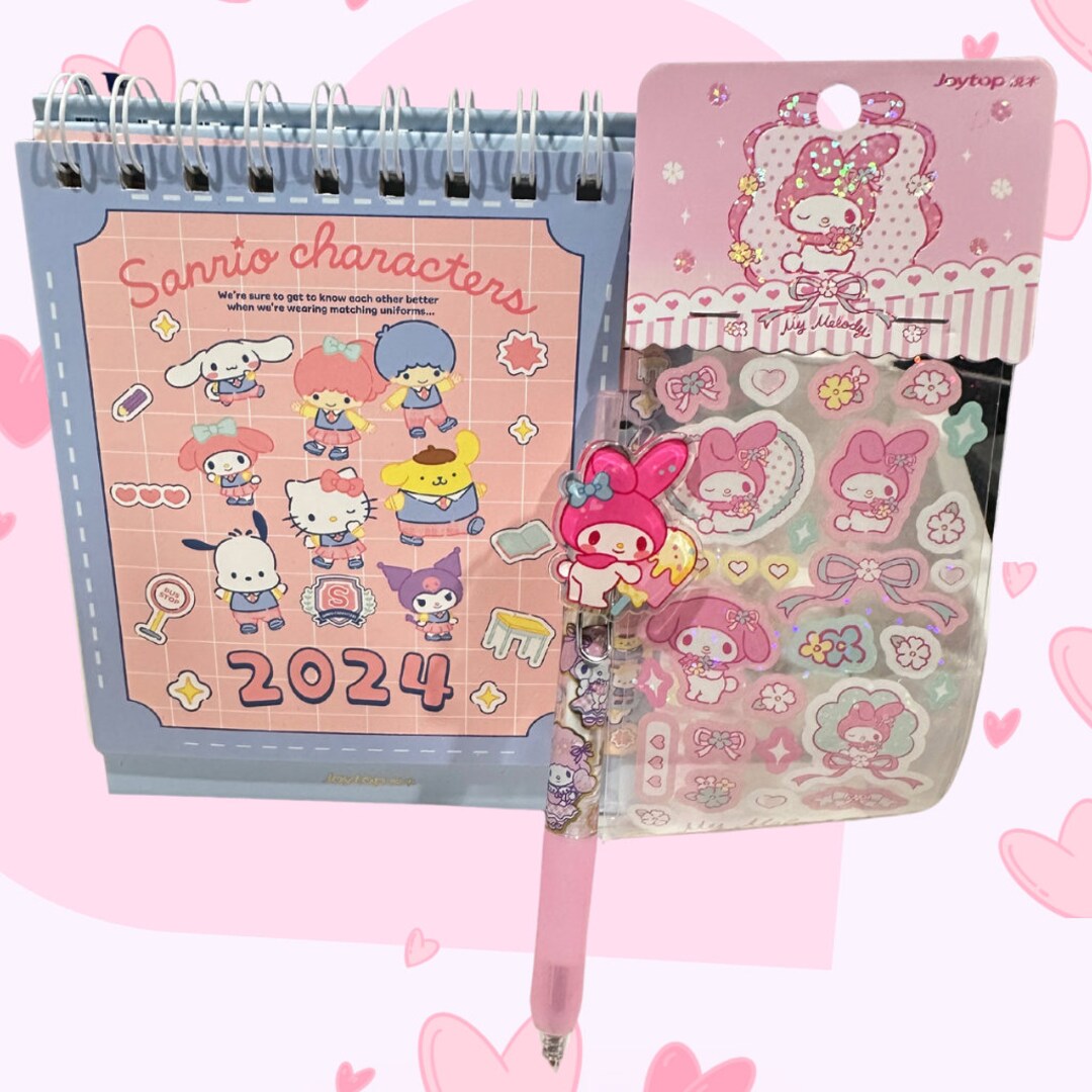 My Melody Calendar Bundle Kawaii My Melody Pink Stickers, Pen, and 2024