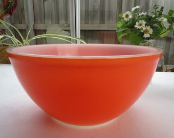 8" Red Orange Milk Glass Mixing Bowl Circa. 1960's