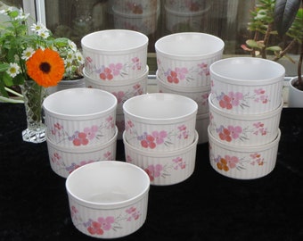 Galleria Collection Stoneware Ramekins with Pink Flower, Cherry Blossoms, Floral design, Made in Japan mid 1980's
