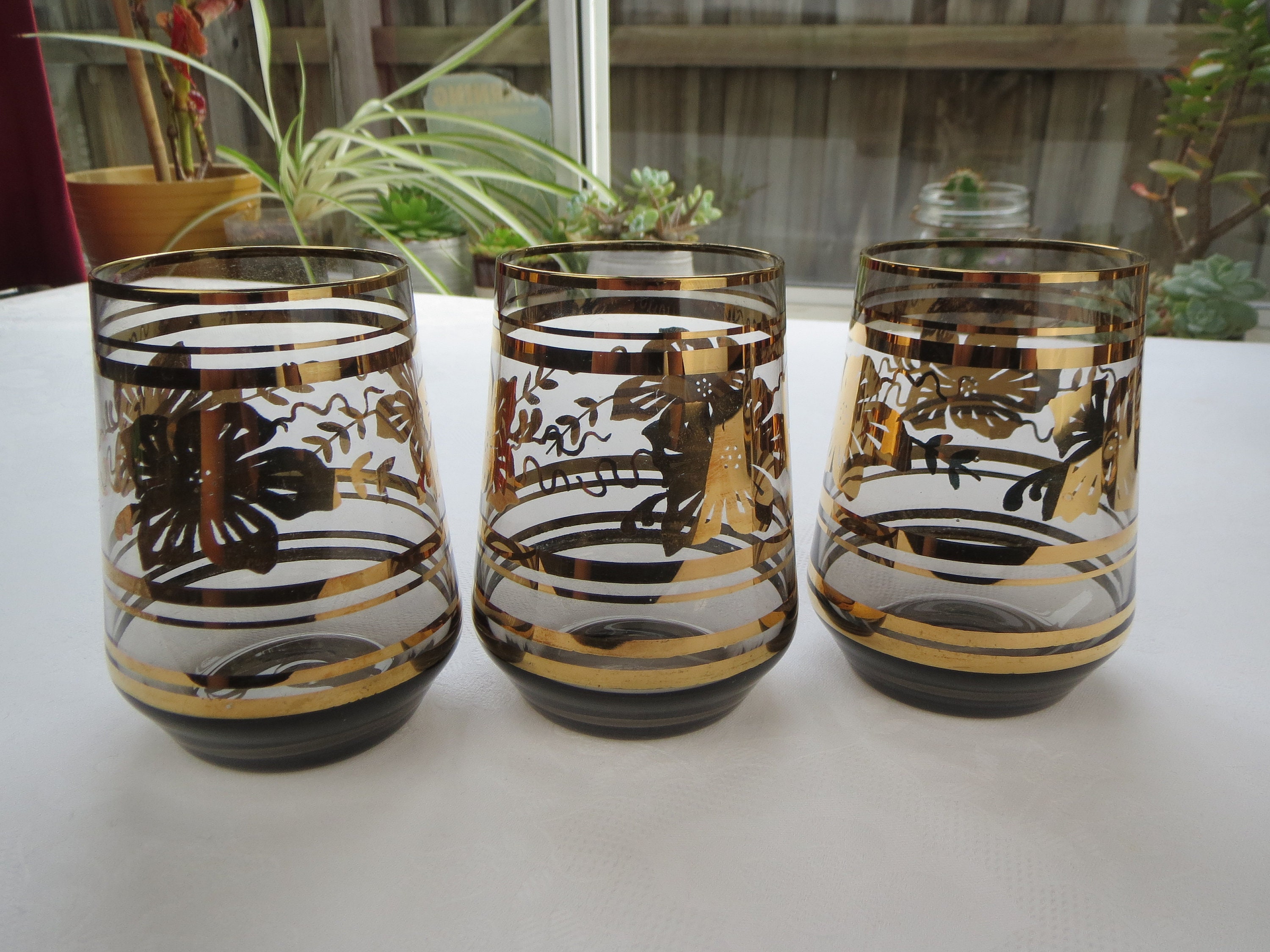 Set of 6 Mid Century Smoked Grey Bohemia Crystal Tumblers