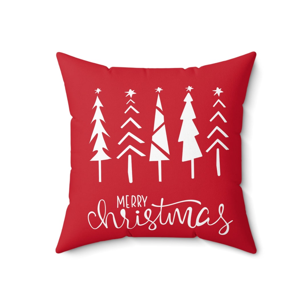 Merry Christmas Pillow Christmas Tree Square Pillow. Red and Etsy