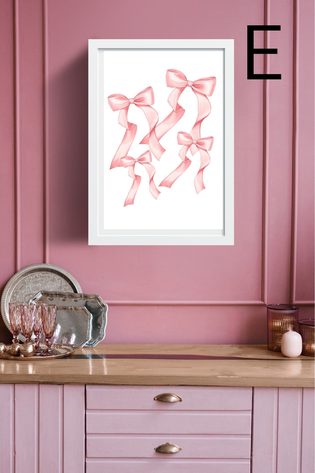Coquette Room Decor, Coquette Pink Ribbon Wall Art, Multiple Sizes ...