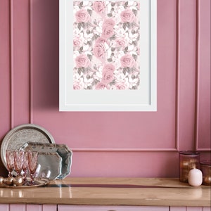 Kokettes Kinderzimmer, rosa Rosen Wandkunst, Vintage Rosen Kunst, Shabby Chic Wanddekor, feminines Dekor, kokette Wandkunst, Rolled Posters