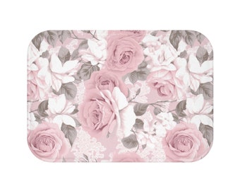 Shabby chic Bath Mat, coquette decor, pink roses bathroom decor, feminine bathroom decor