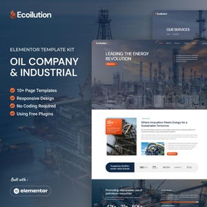 May include: A website template kit for an oil company and industrial businesses. The design includes multiple page templates, responsive design, and no coding requirements. The website promotes responsible use of petroleum resources.