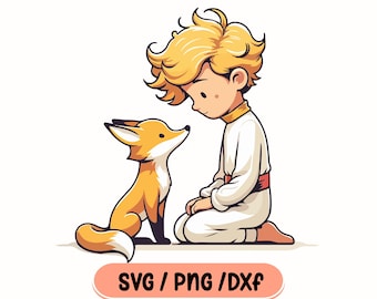 Little Prince and Fox Illustration, Kids Party Theme (svg, png, dxf, ai)