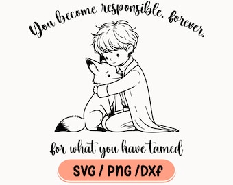 Little Prince and Fox Illustration, Kids Party Theme (SVG, PNG, DXF)