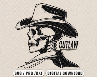 Outlaw Cowboy Skull SVG, Western Clipart (Digital Download)