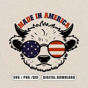 American Highland Cow SVG PNG,patriotic highland cow, Fourth Of July Svg, American Flag Svg, SVG Files for Cricut,Digital Download