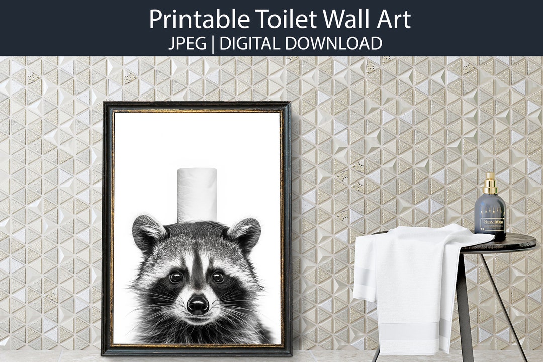Printable Toilet Room Wall Art,bathroom Wall Art,bathroom Decor,raccoon ...