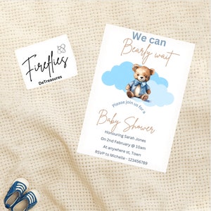 Editable we can bearly wait baby shower invitation