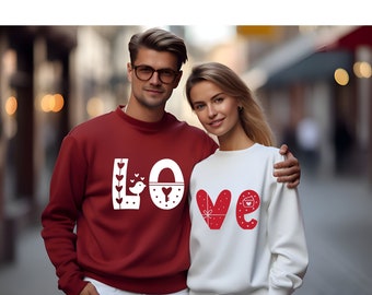 Colors of Love Sweat-shirt personnalisé pour la Saint-Valentin, sweat-shirt de coeur à coeur pour les couples amoureux, sweat-shirt unisexe à col rond en mélange épais