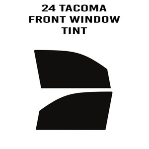 Puede incluir: Un par de películas de tinte de ventana negras para un Tacoma 24. La imagen muestra las dos películas, una encima de la otra, con una ligera superposición.