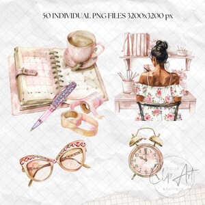 Glam Planner Clipart Fashionable Chic Girl Bundle Blush Planner