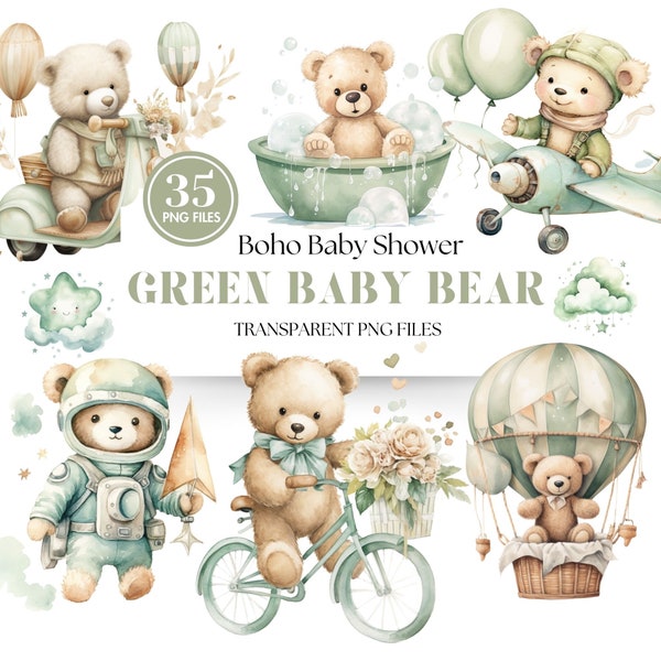 Süßes Grün Boho Baby Shower Clipart, Aquarell Clipart, Neugeborenes Baby, Boho Aquarell, hochwertige Digital Art Instant Download