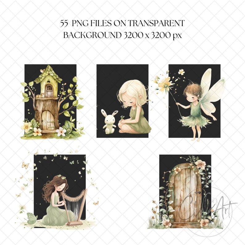 Magical Fairy Garden Clipart Watercolor Forest Green Fairies & Woodland