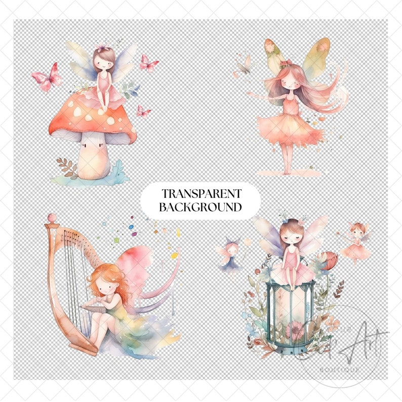 Magical Fairy Garden Watercolor Clipart, Enchanted Forest Nursery Decor