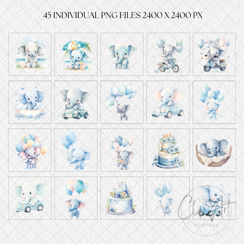 Cute Blue Elephant Watercolor Clipart, Baby Shower Graphics PNG, Baby ...